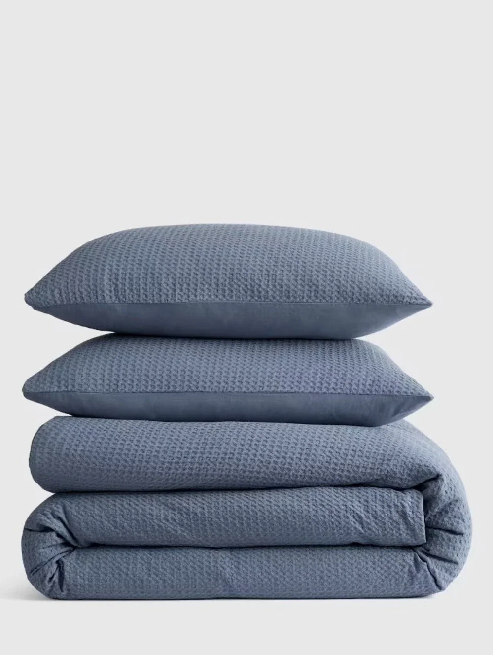 Quince Organic Luxe Honeycomb Duvet Cover Set - Mineral (Dark Dusky Blue)